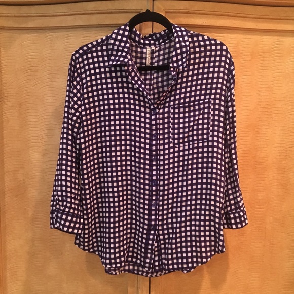 Grand & Greene Tops - Gingham Blue and White Collared Blouse